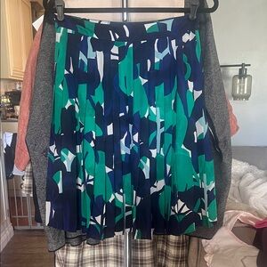 Ann Taylor Factory Vibrant Blue and Green Pleated A-Line Skirt
